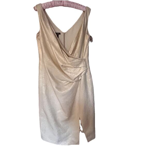 Escada Women’s 100% Silk Beige/Gold V-Neck Ruched Sleeveless Lined Dress 8/38 - Picture 1 of 14